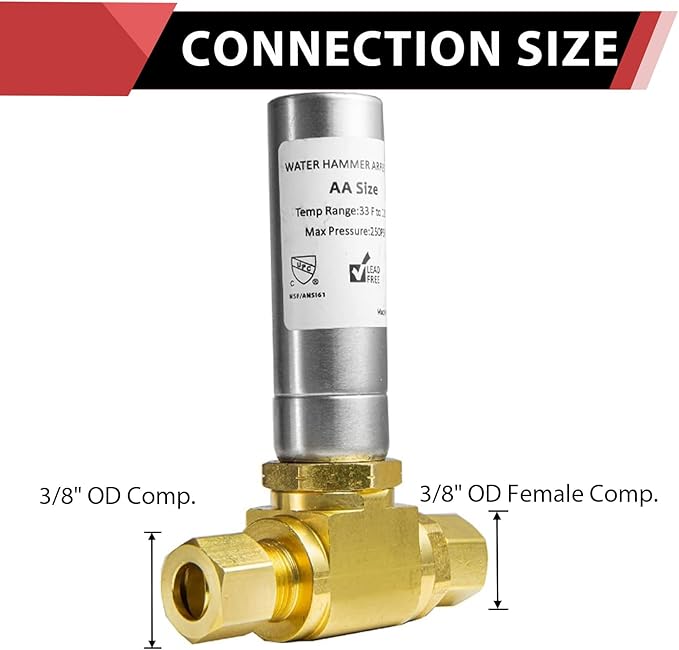 2-Pack EFIELD MH-231-2-FM Tee Stainless Steel Water Hammer Arrestor,3/8" OD Comp. X 3/8" OD Female Comp. For Faucet, Dishwasher Connection,(HAMMER013-2PCS)