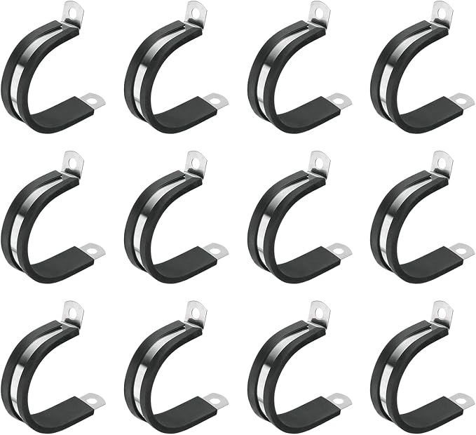 uxcell 1-3/8"(36mm) Cable Clamp, 304 Stainless Steel Rubber Cushioned Insulated R Shape Metal Clamp Tube Holder for Pipe Hose Wire Cord Installation 12Pcs
