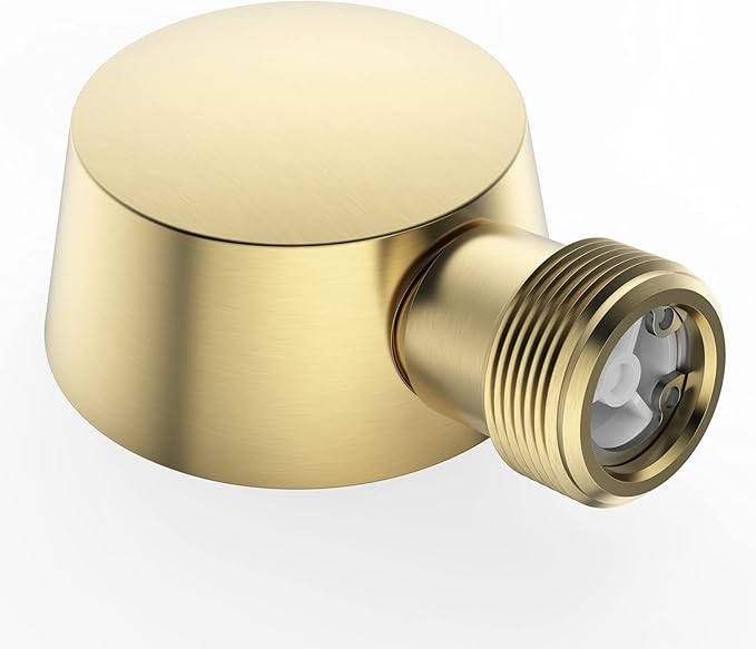 100% Brass Wall Mounted Supply Elbow, Solid Brass Round Wall Elbow for Hand Shower, Check Valve Included (Brushed Gold)