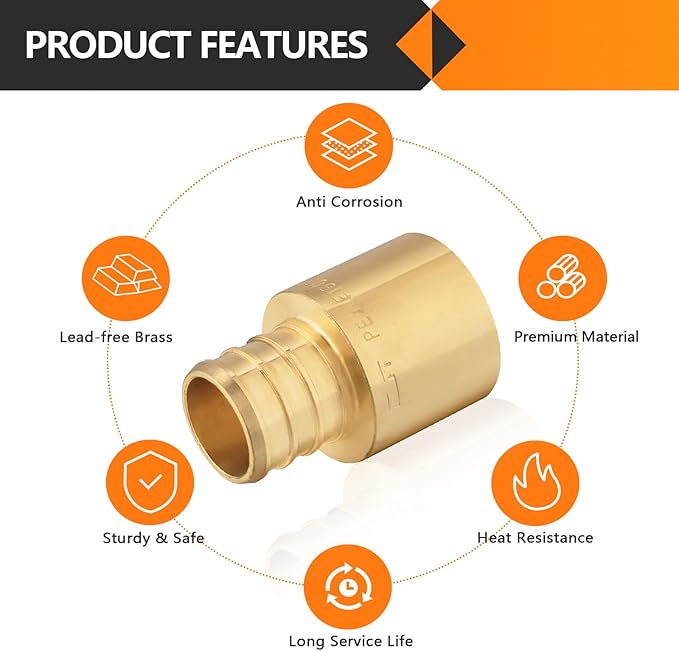 10-Pack HeSun PEX Fittings, 3/4" PEX x 3/4" Female Sweat Adapter (Over Copper Tube), Brass Crimp Fitting for ASTM F1807(PEX1807129)