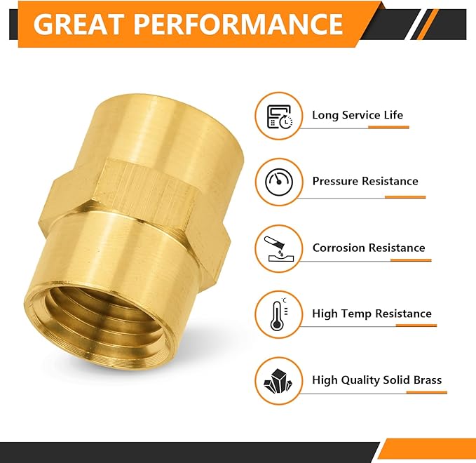 100-PCs HeSun Brass Pipe Fitting, 1/4" NPT Female x 1/4" NPT Female Hex Pipe Adapter