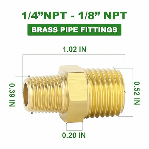 TAISHER 15PCS Brass Pipe Fitting, Reducer Adapter, Hex Nipple, 1/4-Inch Male Pipe x 1/8-Inch Male Pipe