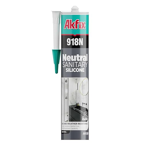 Akfix 918N White 100% Silicone Caulk for Kitchen and Bathroom (1x10.5 fl.oz.) - Solvent-Free, Low Odor, UV & Water Resistant, Fast Curing, Paintable, High Elasticity Silicone Sealant | White, 1 Pack