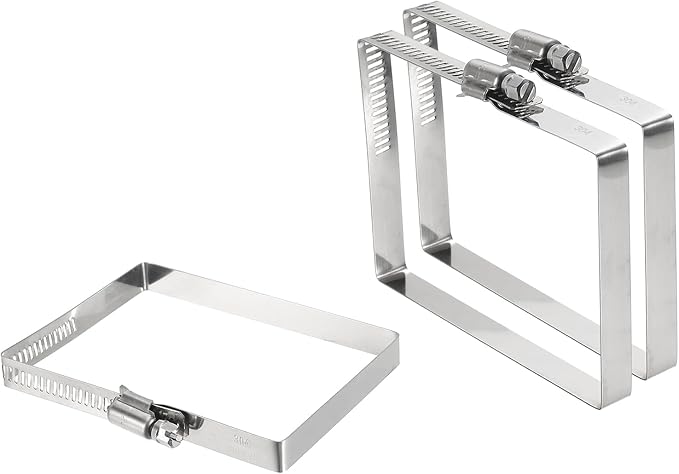 uxcell 3Pcs 304 Stainless Steel Rectangular Hose Clamp, Adjustable 3.9 x 3 Inch Square Worm Gear Duct Pipe Tube Clamps for Ducting Bracket Cable Tray Bridge Project Systems, Silver