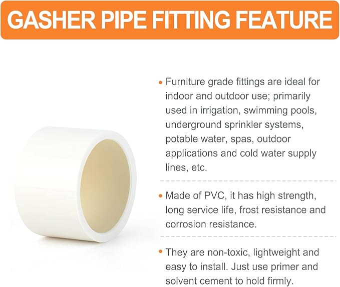 GASHER 12PCS PVC Pipe Fitting 1-1/2" PVC Pipe End Cap Plug Adapter, Furniture Grade Pipe Plug Socket Fittings, For Home or Industrial