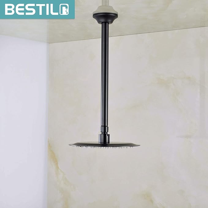 BESTILL 12 Inch Ceiling Mount Rain Shower Head Arm and Flange, Matte Black