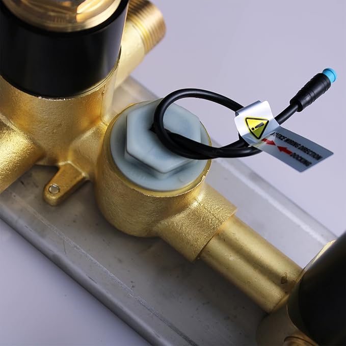 Shower Valve Concealed Shower Mixing Faucet with Temperature Display Function, Flow Control Brass Diverter Valve Kit, 4 Function Can Be Activated Simultaneously, Matte Black
