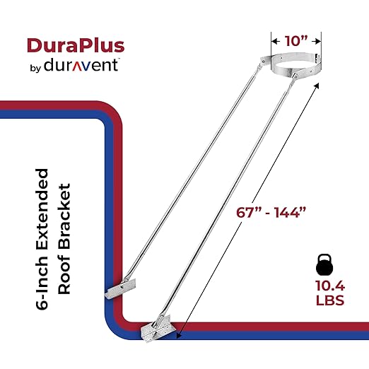 DuraVent 6DP XRB DuraPlus 6 inches Extended Roof Bracket Supports Chimney Stove Pipe for Stability, Mounting Brackets, Adjustable Legs, Metallic