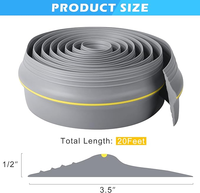 20Ft Universal Garage Door Bottom Threshold Seal Strip with 20oz Glue Gel, Weatherproof Rubber DIY Weather Stripping Replacement - Grey