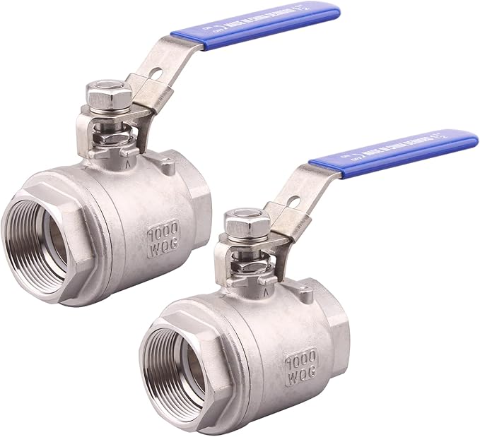 DERNORD 2 Pack Stainless Steel 304 Ball Valve, Full Port Heavy Duty for WOG with Locking Device (1-1/2" NPT)