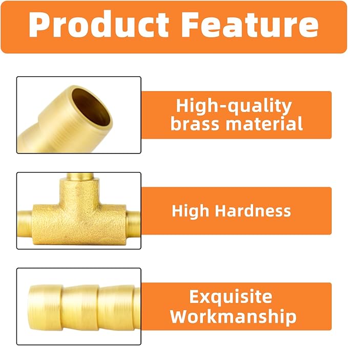 GASHER 5 Pieces Brass Hose Barb Tee, 3-Way Tee Hose Fitting (5/32" x 5/32" x 5/32" Hose Barb) with 15 Hose Clamps