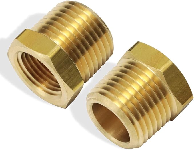 2pcs 1/2 Inch NPT Male Thread to 3/8 Inch NPT Female Thread Brass Pipe Fitting Reducing Hex Head Hose Bushing Tube Adapter Convert