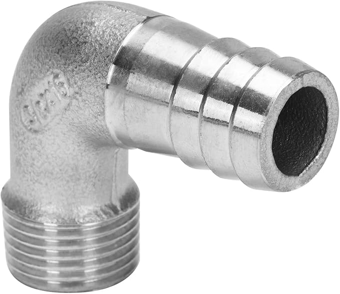 DERNORD 5/8" Hose Barb x 3/8" Male NPT Stainless Steel 90 Degree Elbow- Home Brew Pipe Fitting