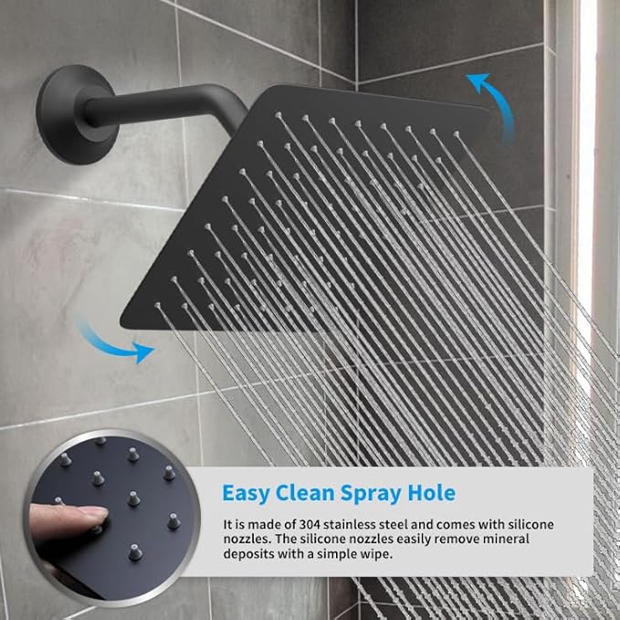 Temperature Display Shower Faucet Set Matte Black Shower System with 2 Rain Shower Head(12+8"), Handheld Shower and Multi-function Push Button Shower Faucet Trim Kit