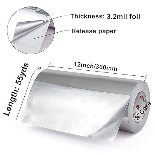BOMEI PACK Aluminum Foil Tape,Heavy Duty Metal Duct Tape,High Temperature Silver Tape,Perfect for Sealing & Patching,HVAC,Air Ducts,Insulation and Metal Repair (12 Inch x 55 Yards)