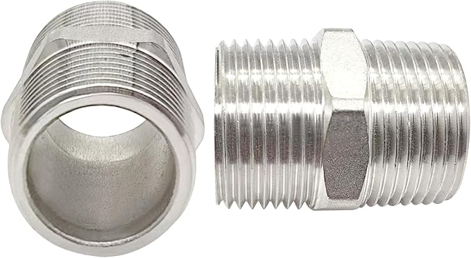 JoyTube 2" Male to 2" Male NPT Hex Nipple, Pipe Fittings 304 Stainless Steel Threaded (Pack of 1)