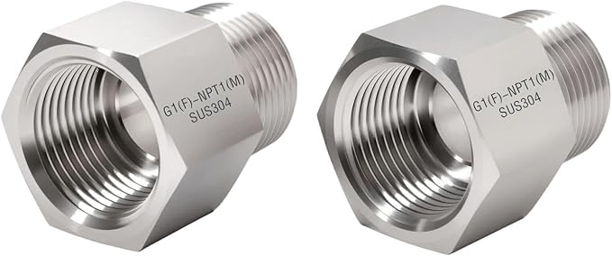 1 Piece G1 Female-NPT1 Male Threaded Fitting,Reducer Adapter, 304 Stainless Steel Sensor Gasket Adapter Extender.