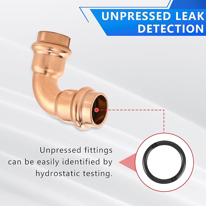 (10-Pack YVSKM) Copper Press 1/2" Long Radius Elbow Fittings,90° Copper Pipe Fittings for Water Supply, Plumbing & Hydronic Heating|Press Connect Elbow Compatible with ProPress & Standard Press Tools