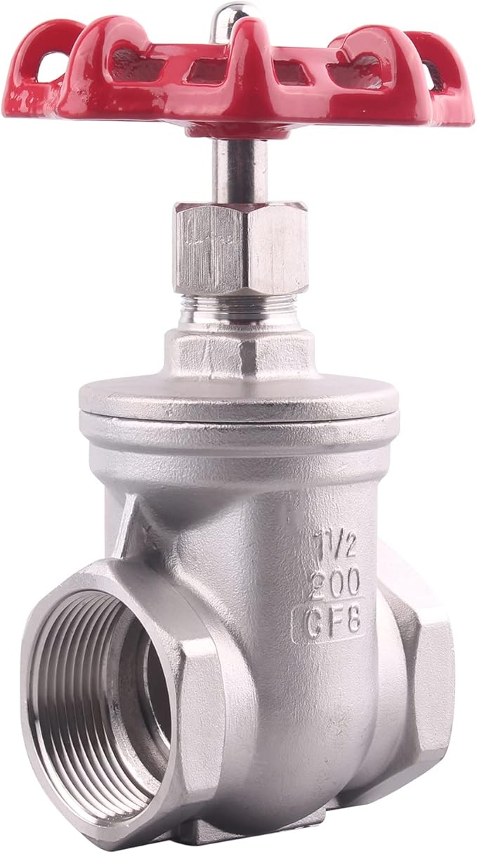 Heavy Duty Gate Valve - 1 1/2" NPT Stainless Steel Female x Female Thread Rotary Sluice Valve with Wheel Handle 200WOG For Water Oil Gas