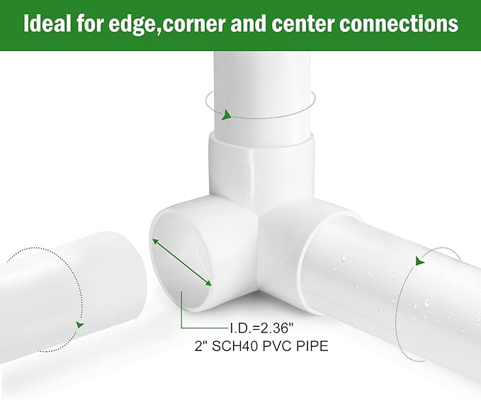 3 Way PVC Pipe Fittings 2 Inch, Zernmiarder White PVC Elbow Corner Side Outlet Tee Fitting, SCH40 Furniture Grade Pipe Connectors - Fits 2" Polyvinyl Chloride Pipes, 4 Pieces