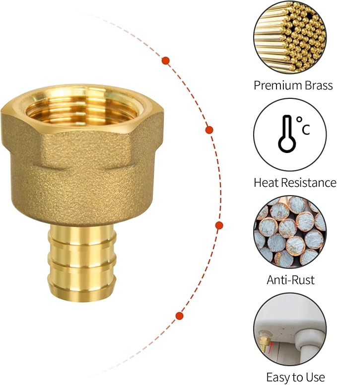 20 Pack PEX 1/2" x 1/2" NPT Female Fittings, 1/2" x 1/2" NPT Female Threaded Adapter Crimp Fitting, Brass, Full Port for PEX pipes in plumbing jobs