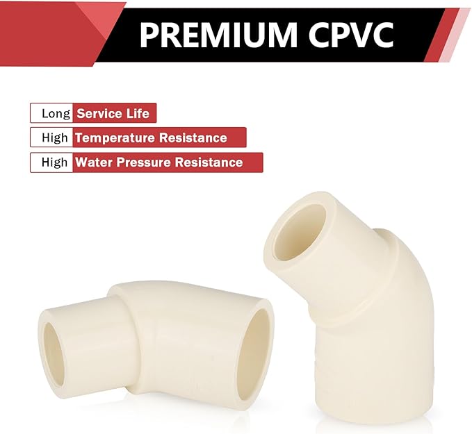 150-PACK EFIELD CPVC Street Elbow,1/2" Spigot x 1/2" Slip 45-Degree Elbow Fitting,(CPVC010-25-150PCS)
