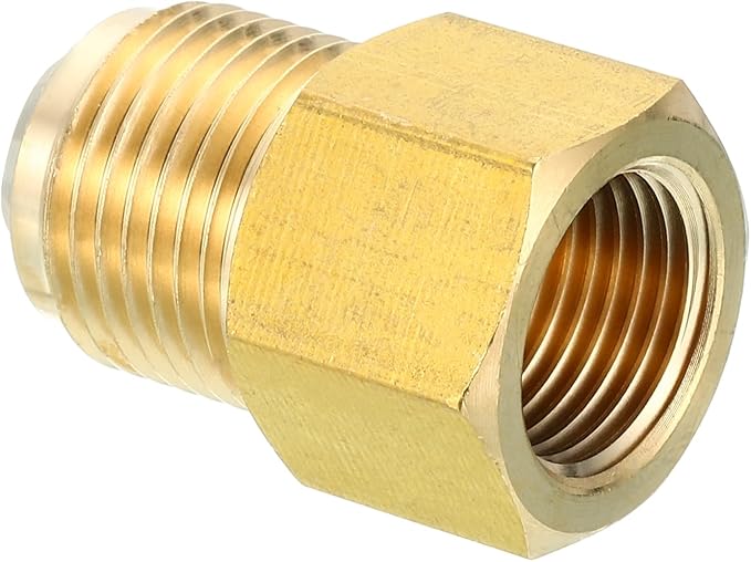 PATIKIL 3/8 Inch Female Flare x 1/2 Inch Male Flare Connectors, SAE 45 Degree Flare Brass Adapter Flare Pipe Fitting for Air Gas Line Refrigeration HVAC