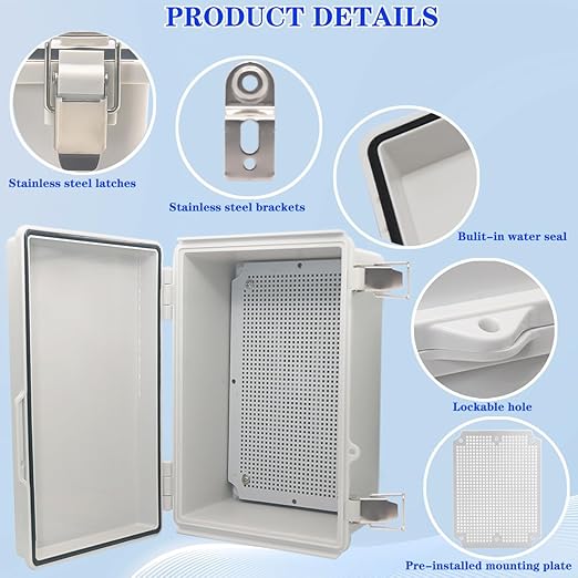 Outdoor Waterproof Electrical Box Junction Box Weatherproof IP67 ABS Plastic Enclosure Switch Router Project Box Electronics Enclosure with Mounting Plate Wall Bracket Grey 11.4"x7.5"x5.5"
