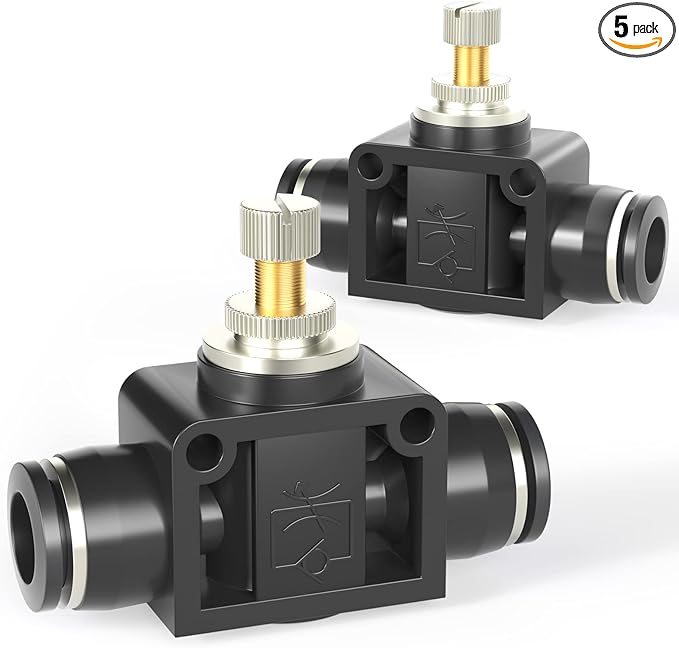 TAILONZ PNEUMATIC SCF-3/8 Air Flow Control Valve with Push-to-Connect Fitting, in-Line Speed Controller Union Straight - 3/8 Inch Tube OD x 3/8 Inch Tube OD（Pack of 5）