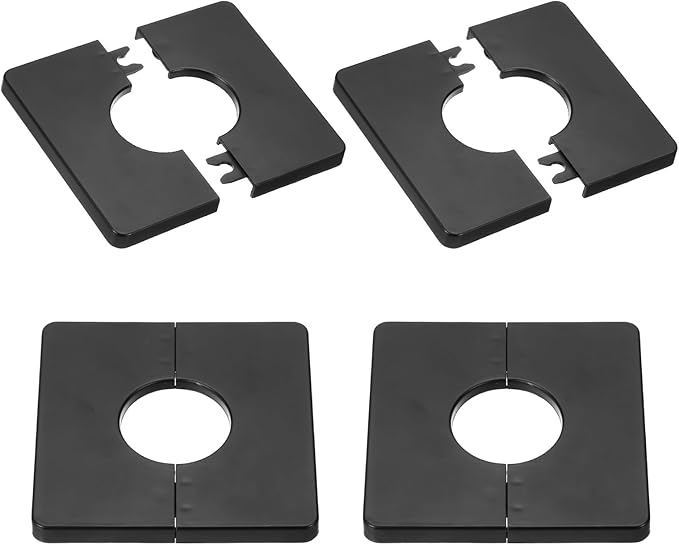 PATIKIL Wall Split Flange 86mm / 3.4" OD, 4 Pcs Square Escutcheon Plate Cover PPR Plumbing Cover Plates with Self-Adhesive Tape for 33mm / 1.3" Dia Water Pipe Faucet, Black