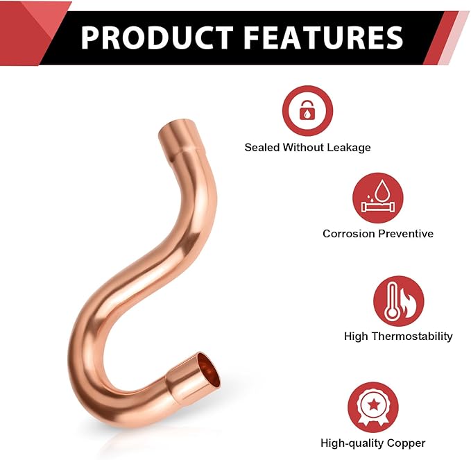 1-Pack EFIELD 3/4-Inch Copper Suction Line P-Trap, C x C Sweat Connection, LF Copper Fitting (3/4"X3/4"),(COPPER113)