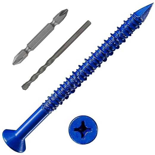 WenSilon(100 PCS) 1/4" x3-1/4 Concrete Screw Anchor Blue Flat Head for Anchoring to Masonry, Block or Brick Stucco