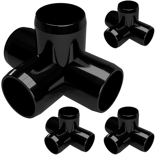 FORMUFIT 1” 4-Way Tee Furniture Grade PVC Fitting in Black, Made in USA, UV-Resistant, Impact-Proof, 1.315” Actual Socket Diameter (Pack of 4) - F0014WT-BK-4