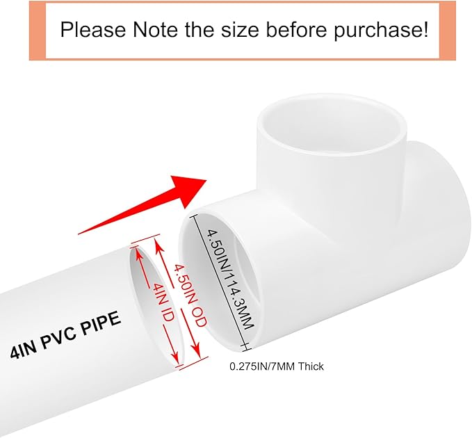 3 Way 4" PVC Tee Pipe Fittings Adapter (Socket x Socket x Socket) Furniture Grade SCH40 4 Inch PVC Elbow Pipe Connector for DIY PVC Shelf Garden Support Structure Storage Frame