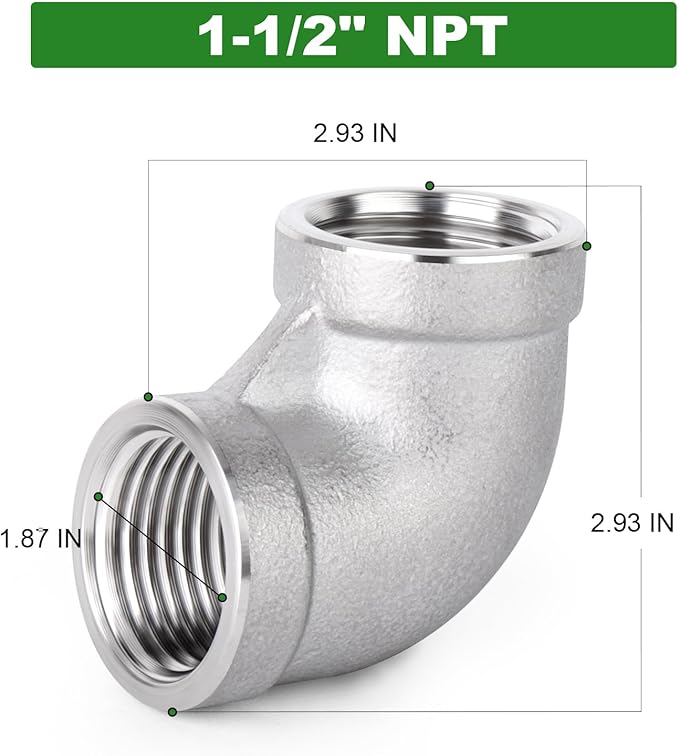 TAISHER 2PCS 304 Stainless Steel 90 Degree elbow,1-1/2" NPT Female Pipe to 1-1/2" NPT Female 304 Stainless Steel Pipe Fitting