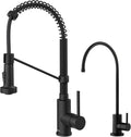 KRAUS Bolden Commercial Style Pull-Down Kitchen Faucet and Purita Water Filter Faucet Combo in Matte Black, KPF-3121-FF-100MB