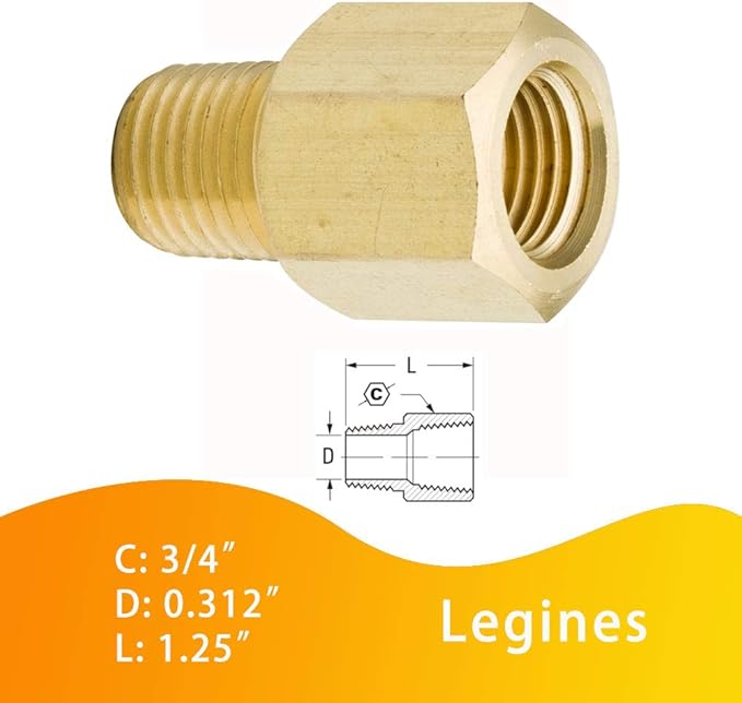 Legines Brass Pipe Fitting, 1/4" NPT Female to 1/4" NPT Male Adapter, 1200psi High Pressure (Pack of 2)