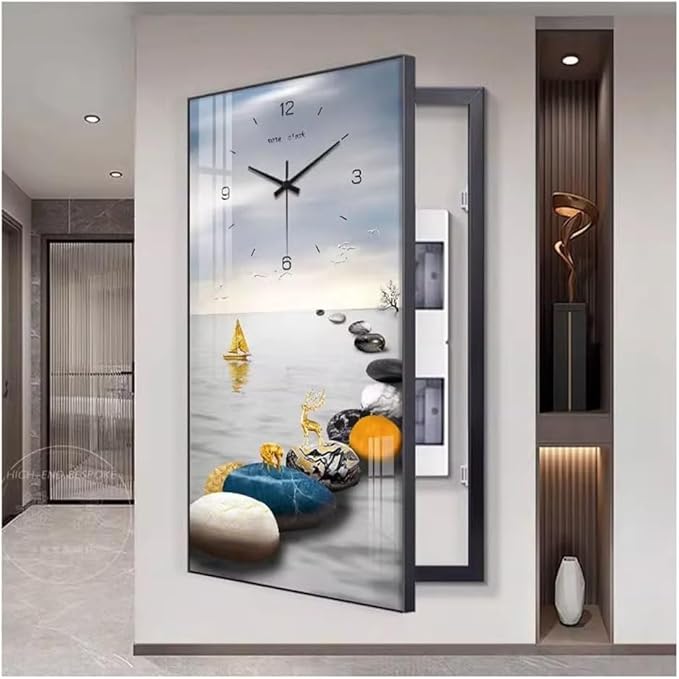 Fuse Box Cover Cabinet, Breaker Box Cover, Decorative Painting of Electricity Meter with Clock, Wall Mounted Hide Electrical Panel Cover Decorative,G,55x110cm