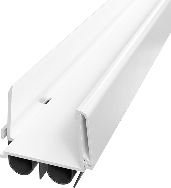 42 Inch White, Adjustable Double Bubble Door Sweep for Exterior Doors, Under Door Seal with Drip Edge and Punched Drainage Channel, Pre-notched for Weatherstripping, Trim-to-Fit, Paintable Screw Cover
