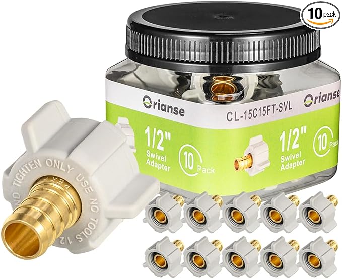 10 Pack Female NPT Swivel Adapter, PEX 1/2" x 1/2" NPSM Female Threaded Brass Barb PEX Fittings, Full Port for pex pipes, NSF/ANSI 61 NSF 372 Certificate, ASTM F1807 Certified