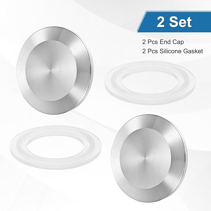 uxcell Stainless Steel Sanitary Fitting Clamp End Cap 1-1/2" (40mm) Solid Tube End Cap with Silicone Gasket for Food Beverage Cosmetics Factory Pipes