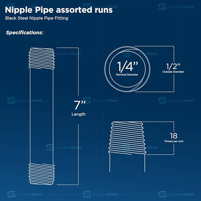 Everflow Supplies NPBL1470-5 close nipple pipe, 1/4" x 7", Black