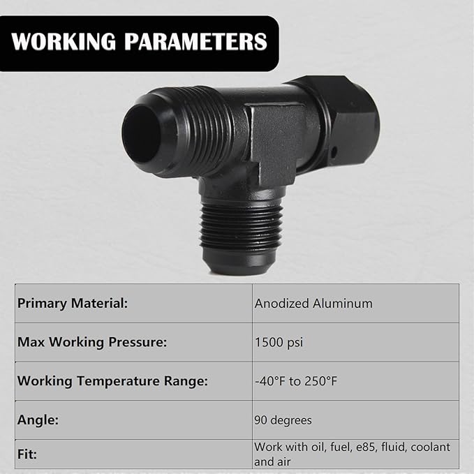 6AN Flare Male Tee Fitting Adapter with AN6 Female Swivel on Run Black