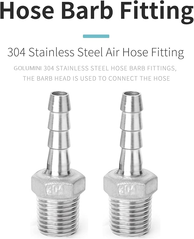 Hose Barb Fittings,304 Stainless Steel,1" Hose Barb to 1" Male NPT Male Thread Adapter Connector,Industrial Hose to Pipe Fittings Connect for Gas/Water/Oil.(2Pcs)
