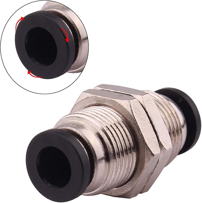Bulkhead Union Push to Connect Tube Fitting 3/8 In Tube OD Stainless Steel Double Threaded (5 Packs)