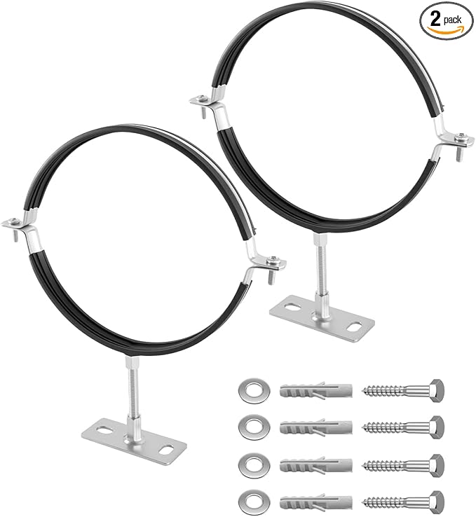2 Pcs 8 Inch Adjustable Pipe Bracket, Split Ring Pipe Hanger, Heavy Duty B Vent Wall Strap Round Gas Vent Strap, Chimney Support Mount with Mounting Screws Anti-Slip Pads