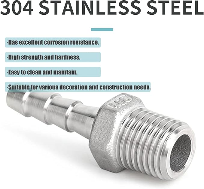 Hose Barb Fittings,304 Stainless Steel,1" Hose Barb to 1" Male NPT Male Thread Adapter Connector,Industrial Hose to Pipe Fittings Connect for Gas/Water/Oil.(2Pcs)