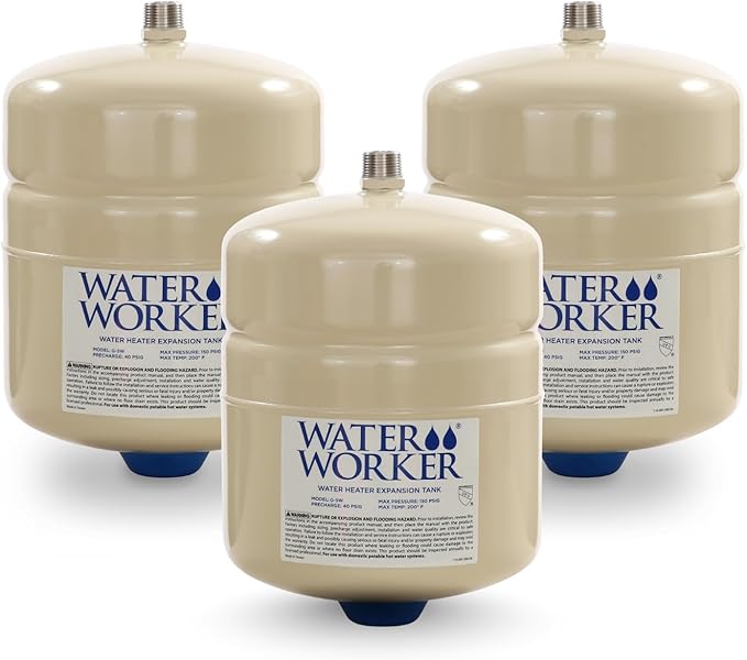 Water Worker G-5W and G-12W Thermal Expansion Tanks – Pre-Charged, Steel, Vertical Water Heater Expansion Tank – NSF Certified, Potable Water Safe – 2 or 4.4 Gallon Capacity (White, G-5W 3 Pack)