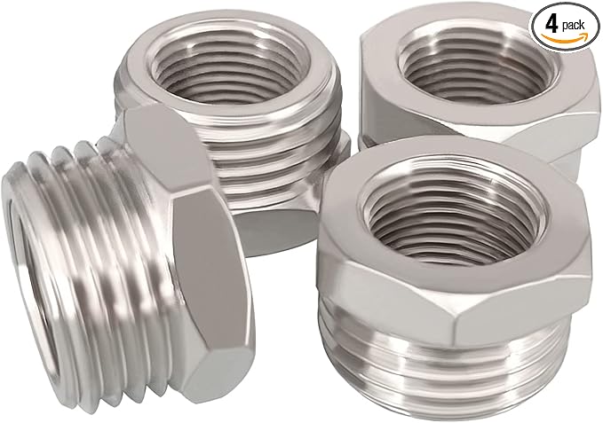 1/2” G Male to 3/8” Compression Female Nickel Plated Brass Reducer Faucet Adapter Water Supply Line Adapter for Kitchen Bathroom Plumbing Pipe 4PCS