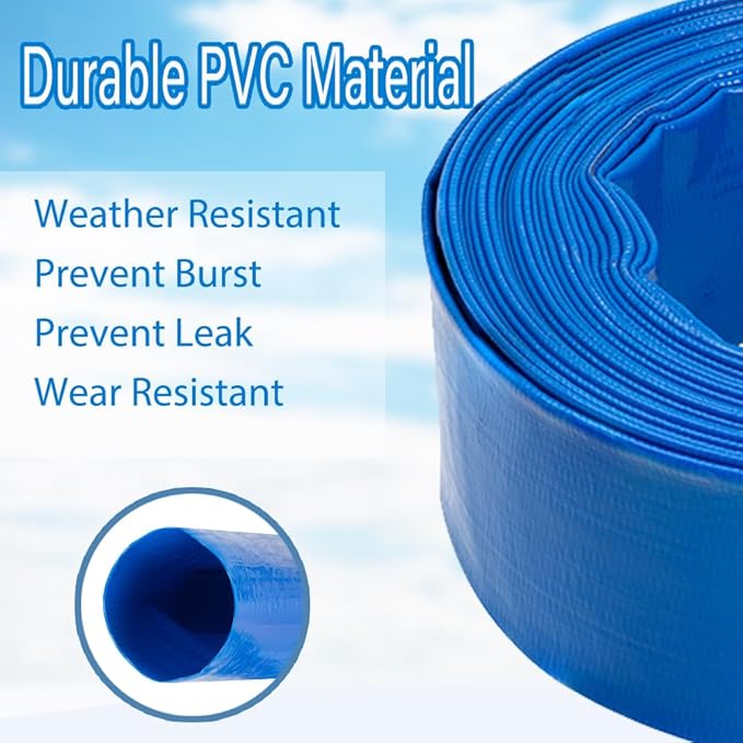 2" x50 FT, Pool Backwash Hose, Heavy-Duty PVC Hose, Lay Flat Discharge Hose, Weatherproof Burst Resistant for Water Transfer, Sump Pump, Pool Filter, Pool Drain，with 2 Clamps